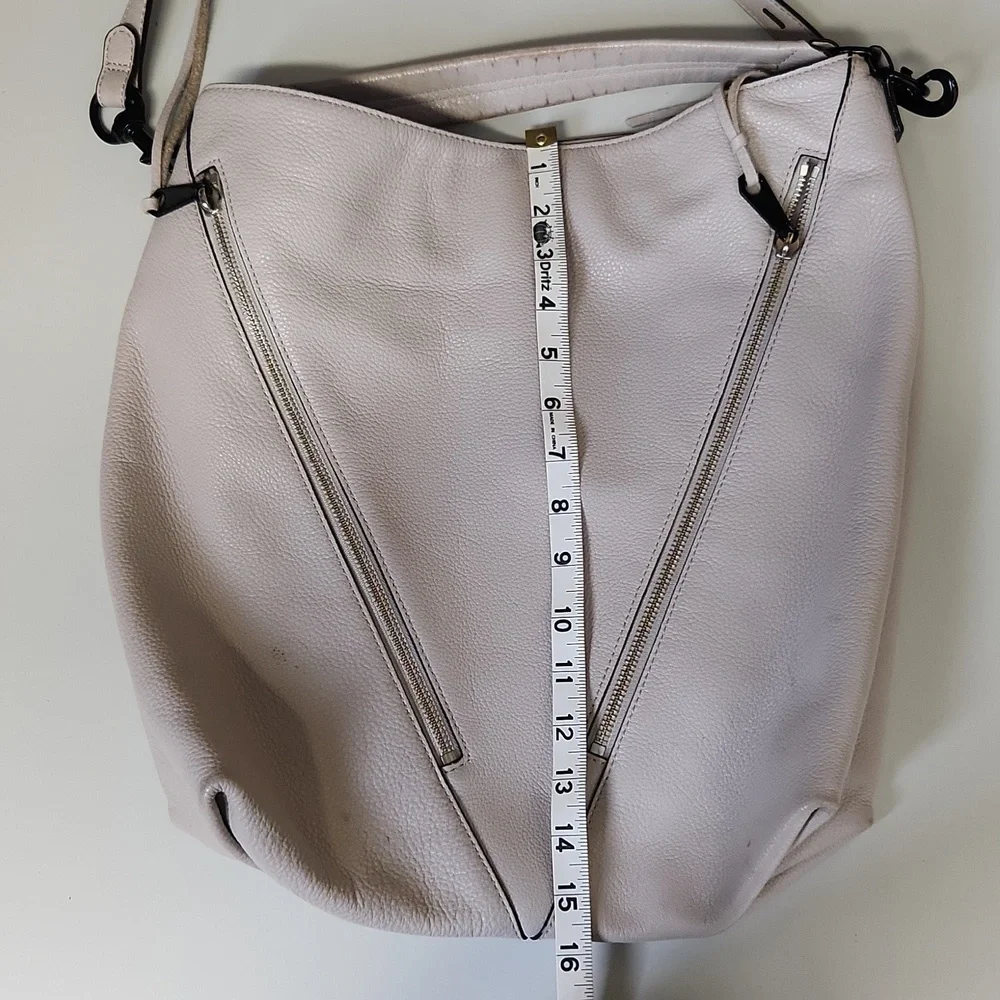 Rebecca Minkoff Gray‎ Leather Hobo Bag Fringe Detail Adjustable Strap